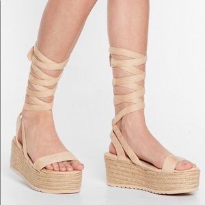 Tan platform tie up sandals